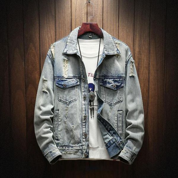 

men's jackets selling big hole denim jacket fashion casual biez, Black;brown