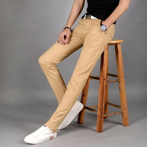 

men casual pants spring summer 2021 brand cotton comfortable slim breathable mid waist trousers for man pencil men's, Black