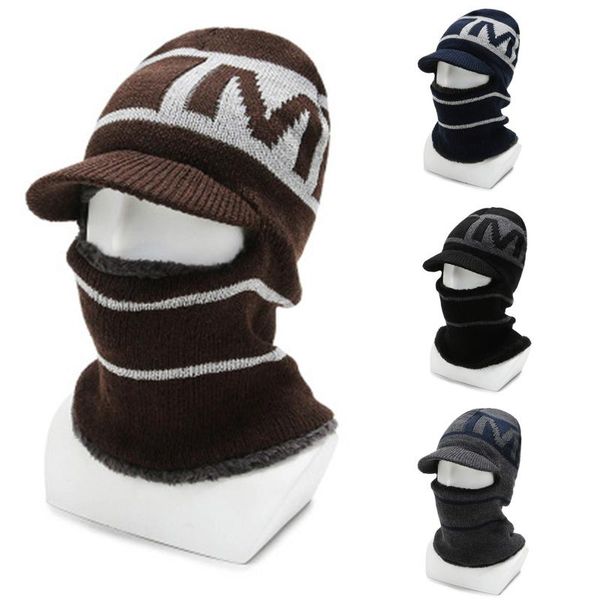 

winter knitted beanie hat & scarf sets for women men thick warm fleece mask neck warmer outdoor cycling ski riding balaclava caps masks, Black