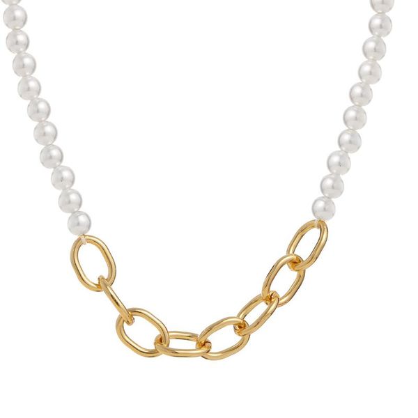 

chokers 2021 fashion imitation pearls mix double link chain necklace women gold color choker for jewelry gift, Golden;silver