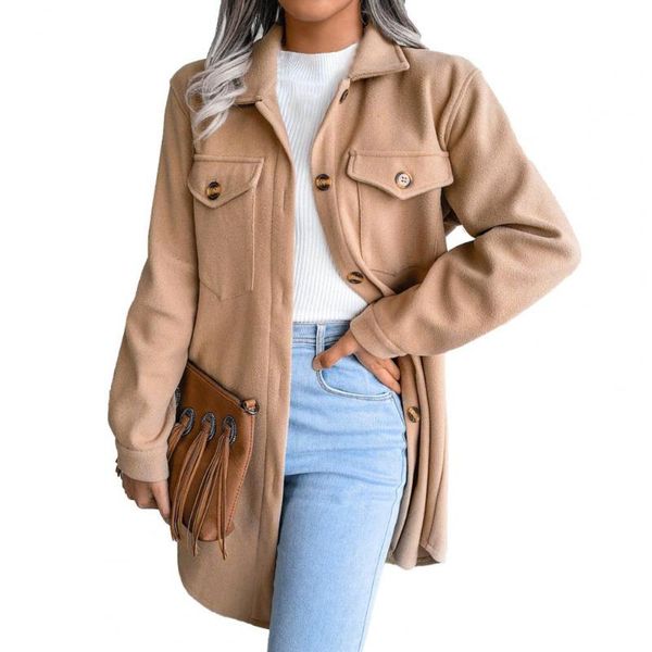 

women's trench coats winter coat solid color turn-down collar outwear tight waist lady woolen jacket for daily wear, Tan;black
