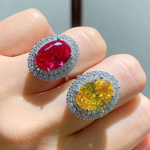 

lab created diamond citrine moissanite rings yellow z ruby gemstone emerald cut ring 925 silver color jewelry for women 2021 cluster, Golden;silver
