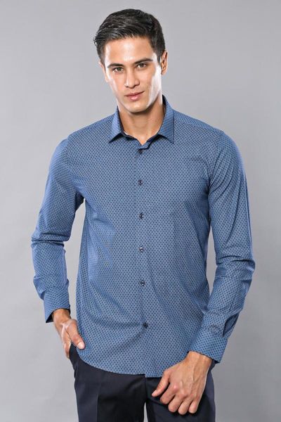 

men's casual shirts patterned blue long-sleeve male shirt unimart shop | wessi, White;black