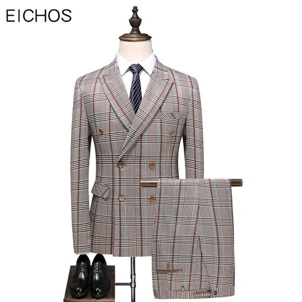 

brand men suits korean fashion plaid double-breasted suit male 3 piece slim fit groom wedding dress business casual men's & blazers, White;black