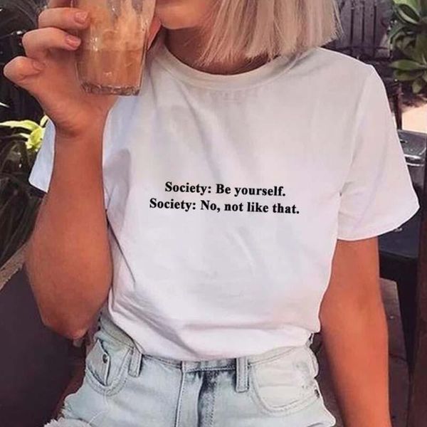 

society be yourself shirts women fashion harajuku streetwear plus size t-shirt girl tumblr short sleeve drop women's, White