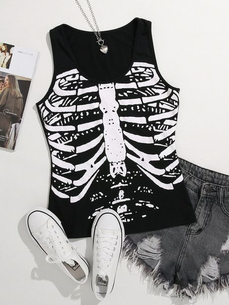 

skeleton print tank b0wf#, White