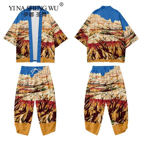 

ethnic clothing fashion japanese kimono streetwear printing cardigan robe asian clothes haori obi traditional for men casual shirts suit, Red