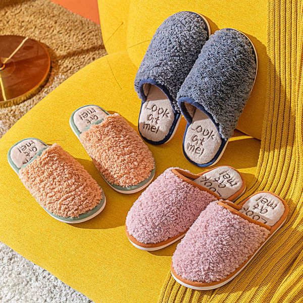 

2021 new cotton slippers home women winter indoor non-slip warmth confinement shoes couple plush slippers men h0827, Black