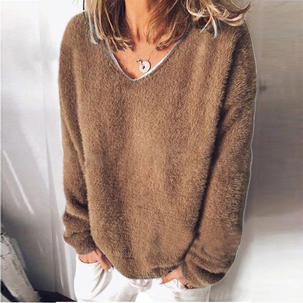 

women's hoodies & sweatshirts women autumn winter warm soft fleece sweatshirt lady casual solid pullovers long sleeve v neck loose top, Black