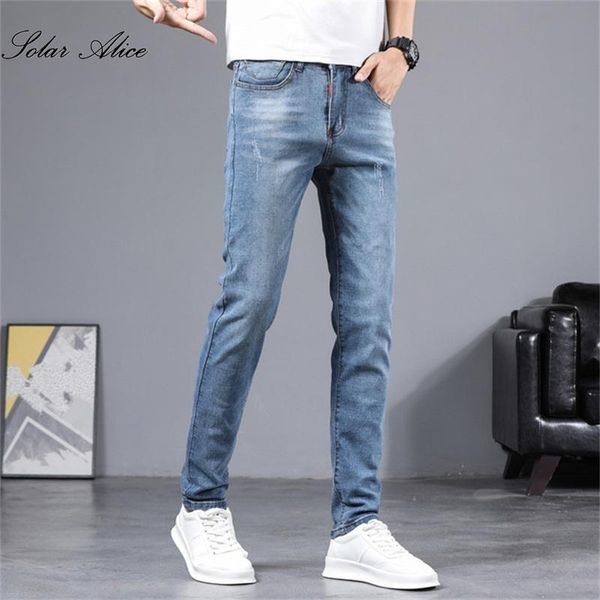 

men's jeans 2021 fall men's mid-waist small straight leg slim simple youth pants casual, Blue