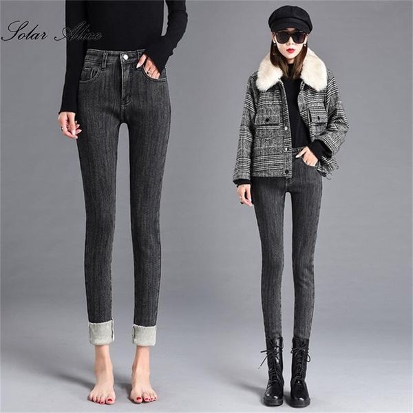 

women's jeans 2021 winter style plus velvet padded stretch casual pants, Blue