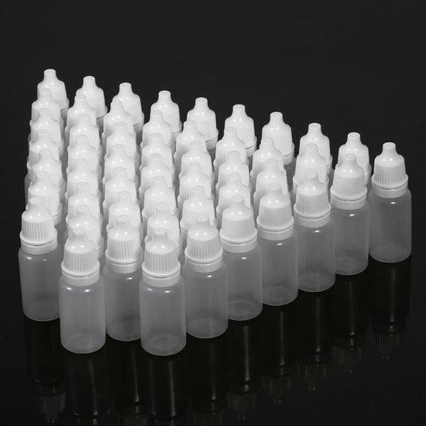 

50pcs 10ml soft empty plastic squeeze dropper bottles eye drop liquid containers storage refillable travel bottle white color & jars