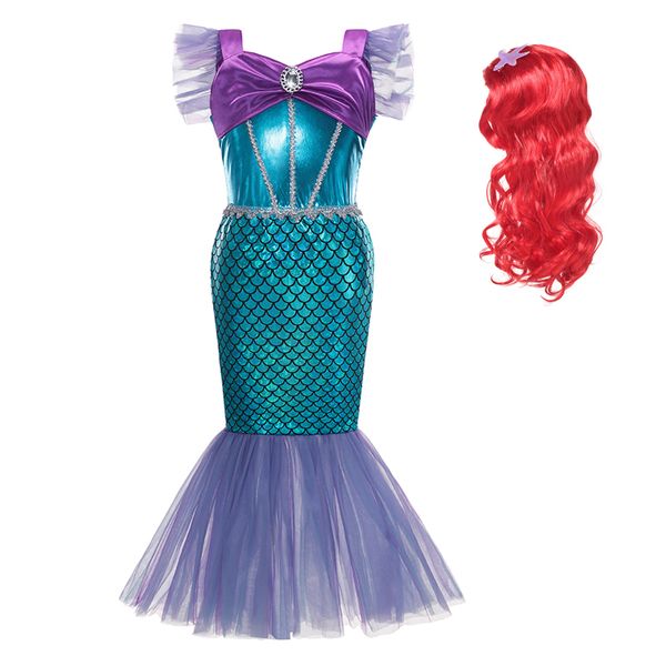 

mermaid ariel princess girl dress cosplay costumes for kids baby girl mermaid dress up sets children halloween clothing, Red;yellow