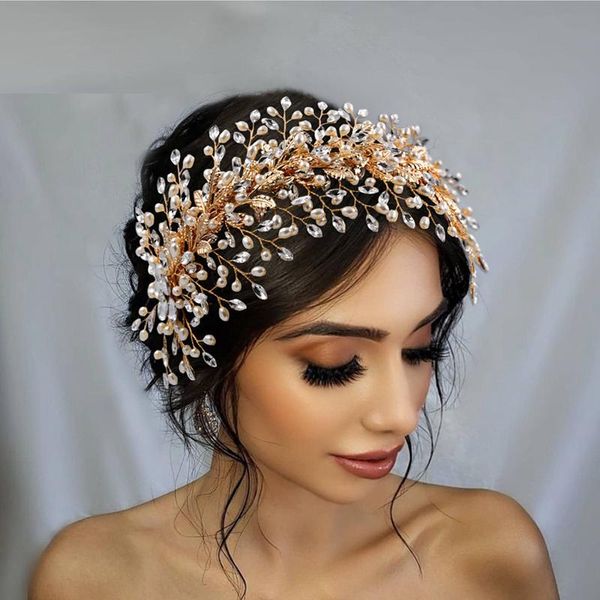 

hair clips & barrettes ymor golden pearls wedding crystal band bridal brides headband bling tiaras accessories 65, Golden;silver