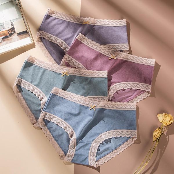 

women's panties japanese style lace seamless soft mid waist morandi triangle shorts, Black;pink