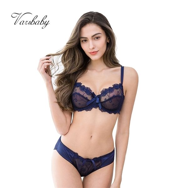 Varsbaby Mulheres Sexy Laço Slim Lingerie Ladies Underwire Floral Tamanho Grande Sutiã Sets 211104