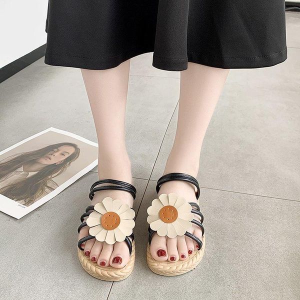 

sandals 2021 summer flats beach flip-flops slide slippers shoes ladies, Black