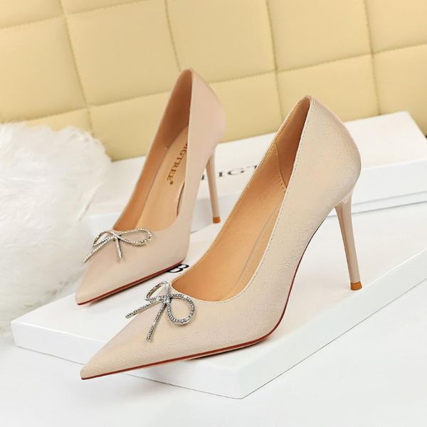 

dress shoes bowknot heel women's size 34-43 solid flock high-heels pumps fashion women pointed toe office party, Black
