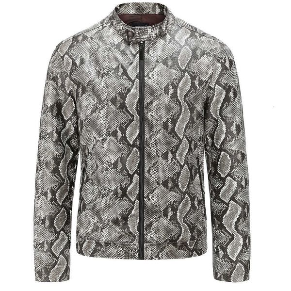 

men's jackets slim fit leather high street style snake pattern pu coats good quality spring autumn jacket ib5w, Black;brown