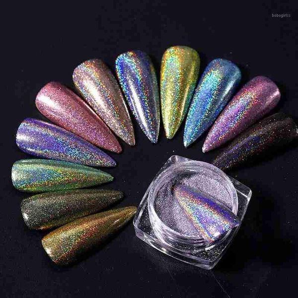 

holographic glitter laser nail powder decor for nails mirror polishing chrome pigments shimmer dip powders art decorations1, Silver;gold