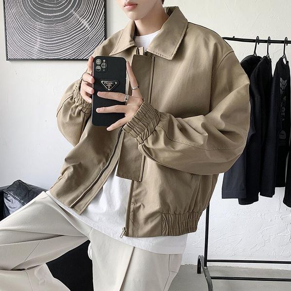 

men's jackets spring autumn black khaki bomber jacket men korean casual fashion loose streetwear short, Black;brown