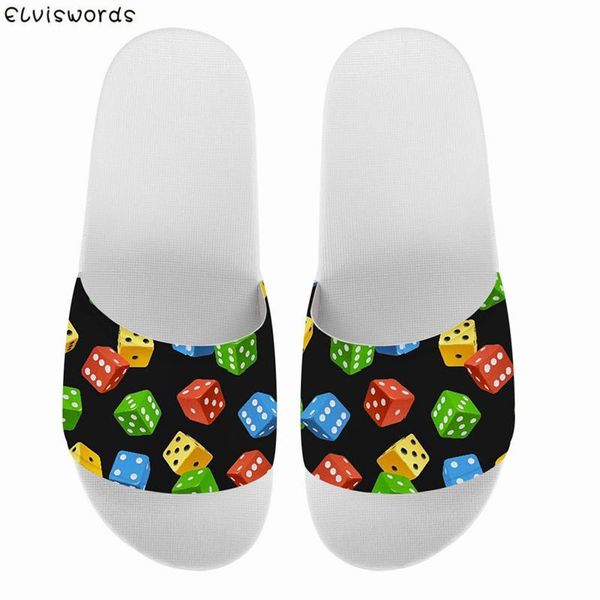 

funny dice poker 3d print slippers casual women rubber non-slip flip flops home bathroom slip-on flats loafers shoes, Black