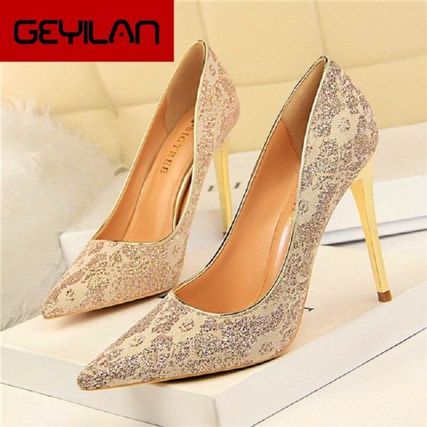 

dress shoes 2021 pumps women high heels sequined cloth wedding pointed toe ladies fashion party, Black