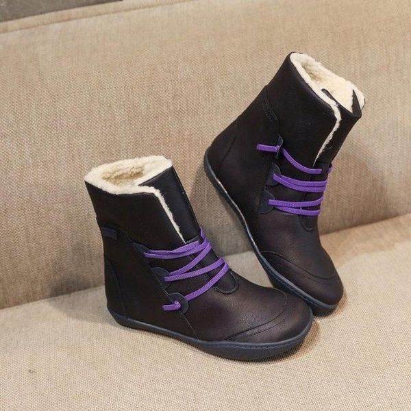 

boots 2021 women winter plush ankle waterproof warm snow platform keep with thicken fur heels botas mujer femme, Black