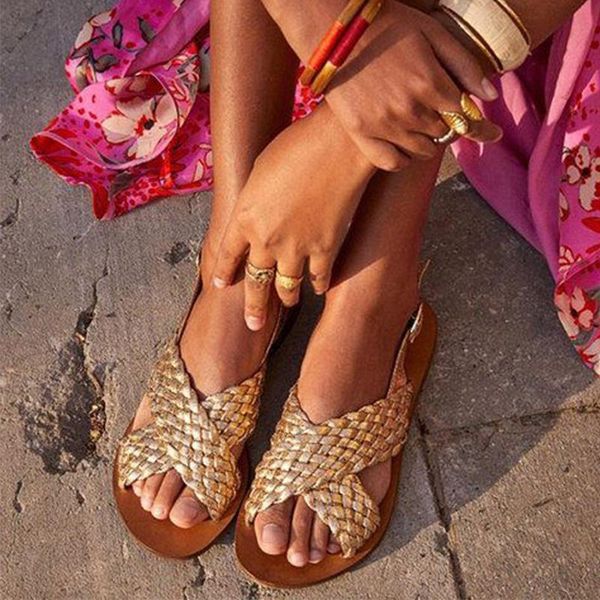 

woman sandals cross straps slides straw leather retro 2021 buckle crocodile pattern lightweight slippers, Black