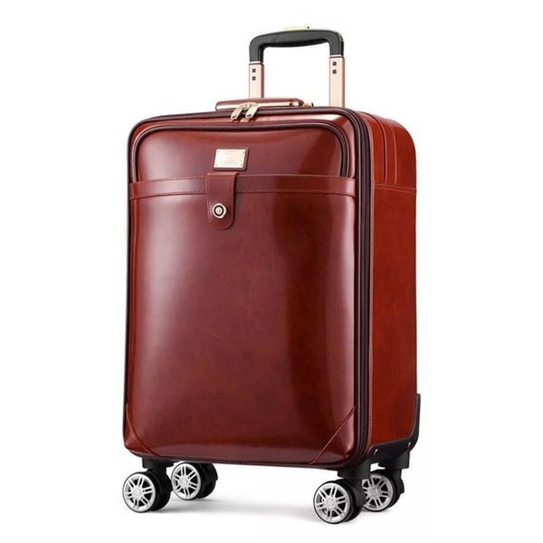 

suitcases brand 100% real cowhide travel suitcase business leather retro rolling luggage luxury 16/20 inch valise