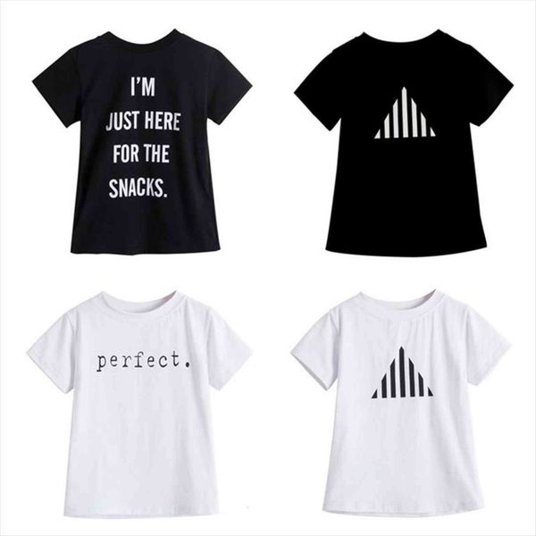 

short sleeve tees for kids t shirts letter printing girls fashion white black boys children summer clothes, Blue