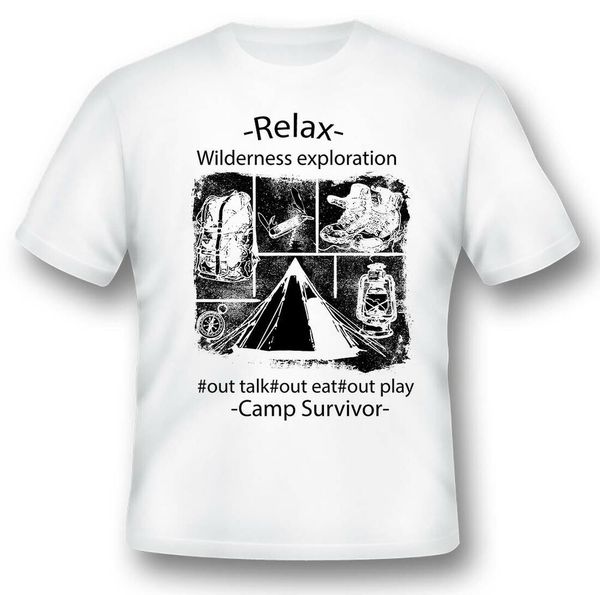 

camp survivor camping black or white tee, White;black