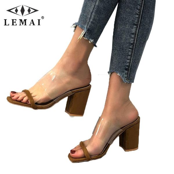 

sandals lemai plus suze 37-42 women peeo toe slippers summer casual high heels shoes breathable club party slip on, Black