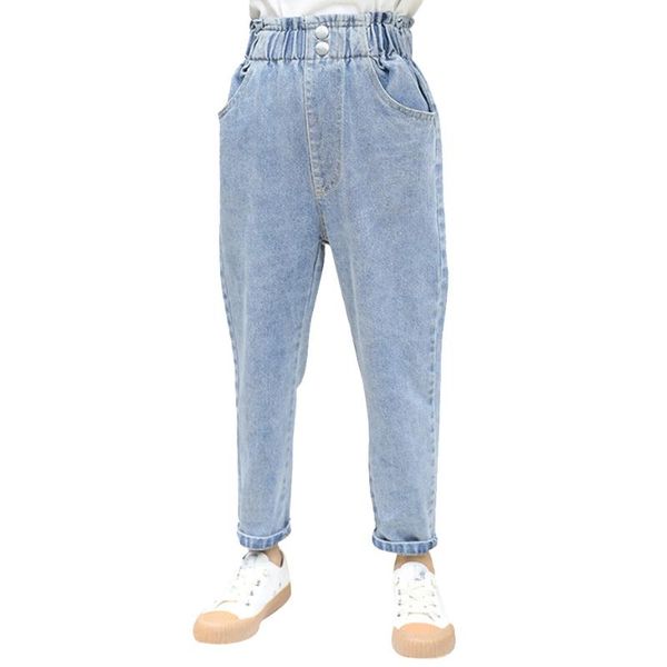 

jeans girl solid color children's for high waist kid spring autumn clothes 6 8 10 12 14, Blue