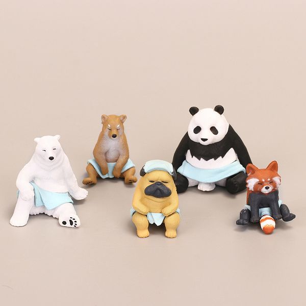 

5 animal models polar bear dog raccoon cute pet children's toys pvc doll ornaments