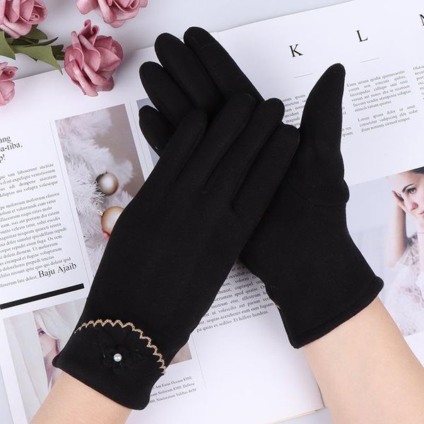 

sports gloves faux fur women's winter plus velvet thick warm touch full-finger split-finger outdoor cycling, Black