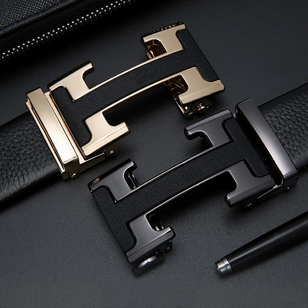 

luxury fashion all-match male leather belt with automatic buckle belt, Black;brown