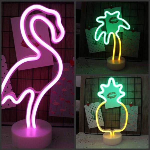 

night lights flamingo / cactus pineapple led neon light base battery usb powered table lamp holiday party children's room decoration