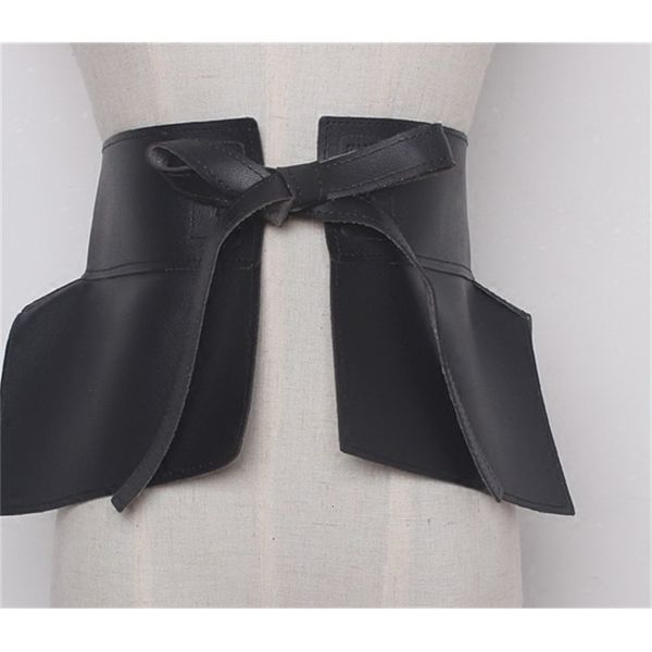 

ultra wide full knotted waistband with pu leather decorationm5vv, Black;brown