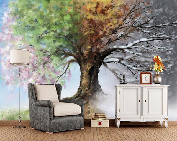 

wallpapers custom papel de parede 3d, creative four season tree mural for living room bedroom sofa background decoration wallpaper
