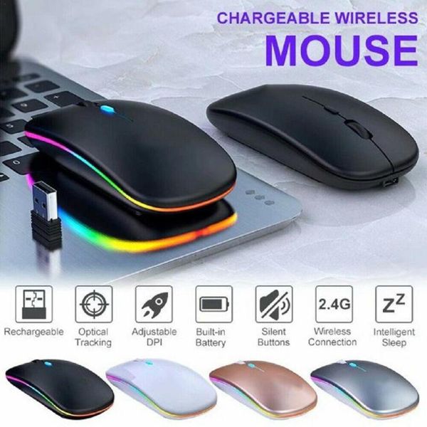 

mice wireless mouse computer silent rechargeable ergonomic mause with led backlit usb optical for pc laptop