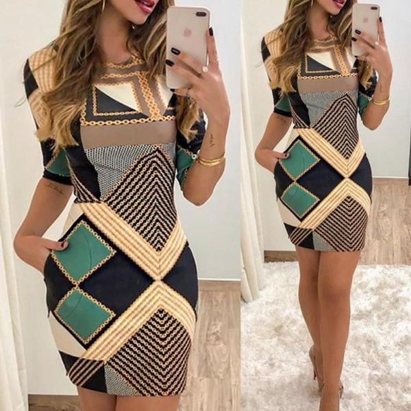 

casual dresses elegant dress fashion print short-sleeved slim round neck ladies spring and autumn mini, Black;gray