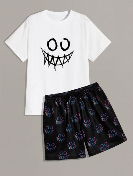 

men cartoon graphic tee & shorts t7bj#, Gray