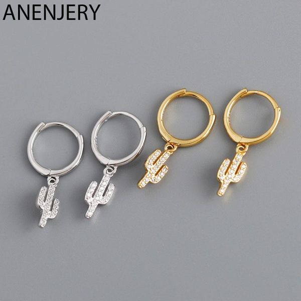 

hoop & huggie evimi 925 sterling silver micro zircon cactus earrings for women lovely creative girl jewelry gift, Golden;silver