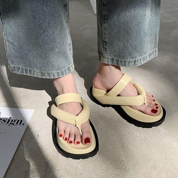 

slippers fashion 2021 clip toe thick platform women casual strap summer beach flip flops woman non slip outdoor rome sandals, Black