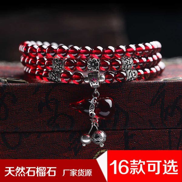 

chengshi natural wine red women's garnet bracelet with 925 sier accessories, Black