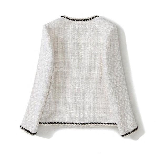 

women's jackets white tweed jacket spring / autumn winter round neck long sleeve business ladies one piece coat, Black;brown