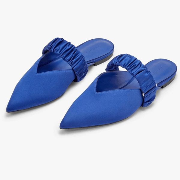 

slippers women's with pleated straps pointed-toe muller flat low-shoes, Black