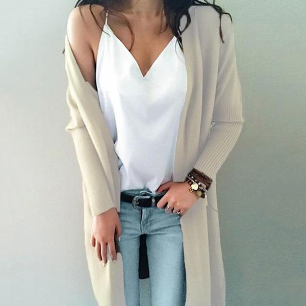 

casual knitting long cardigan female loose knitted jumper warm winter sweater women coat 6q2178 women's knits & tees, White