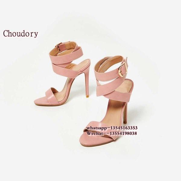 

leather women platform gladiator sandals high heels buckle strap spring summer open toe shoes woman fashion black pink